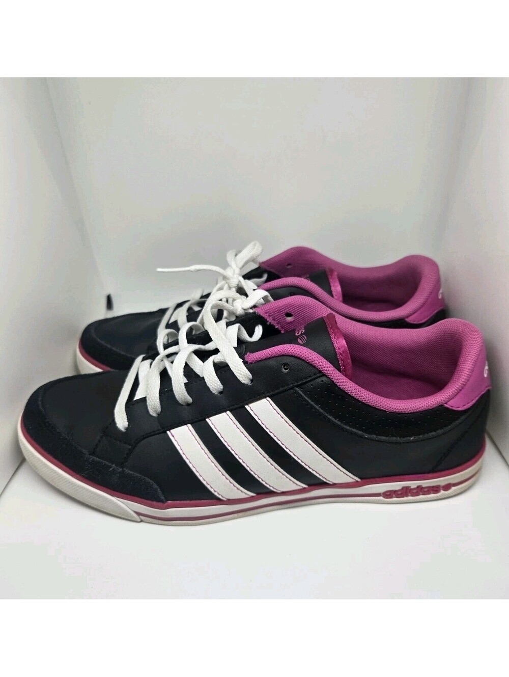 Adidas NEO Women’s 8.5 Black Pink White Lace Up Athletic Sneakers Shoes